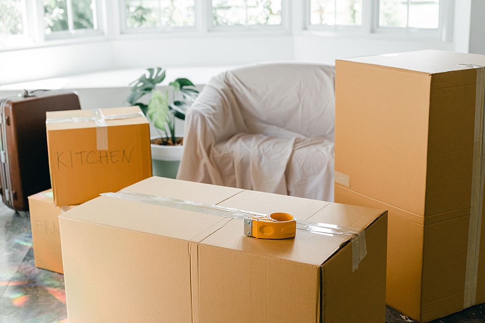 a group of boxes in a room