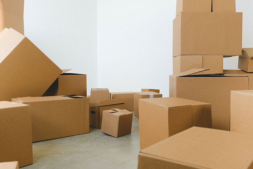 a group of boxes in a room