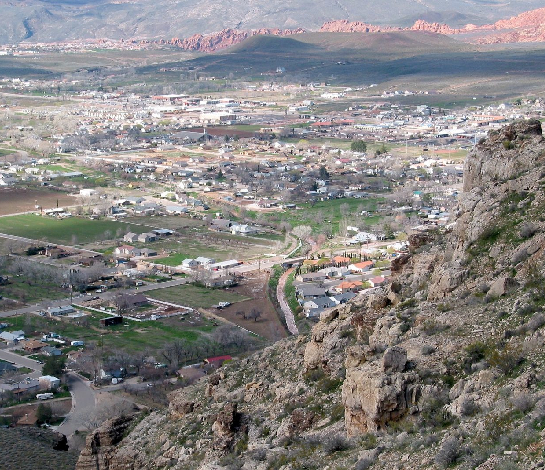 a view of a town from a mountain