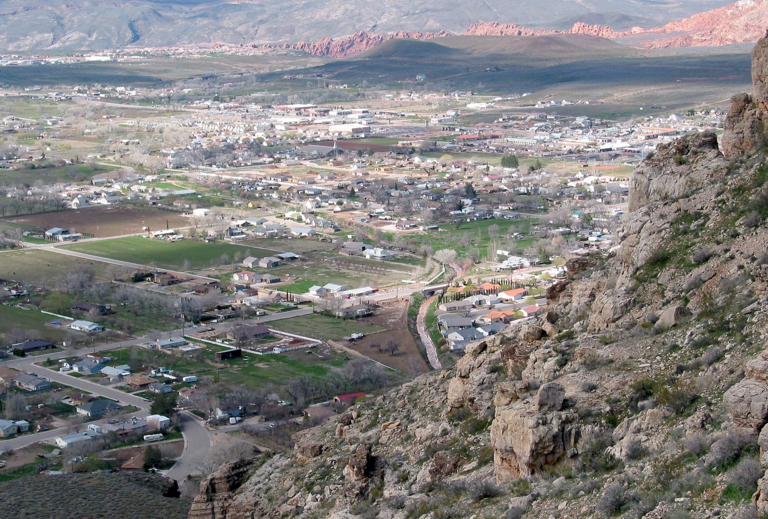 a view of a town from a mountain