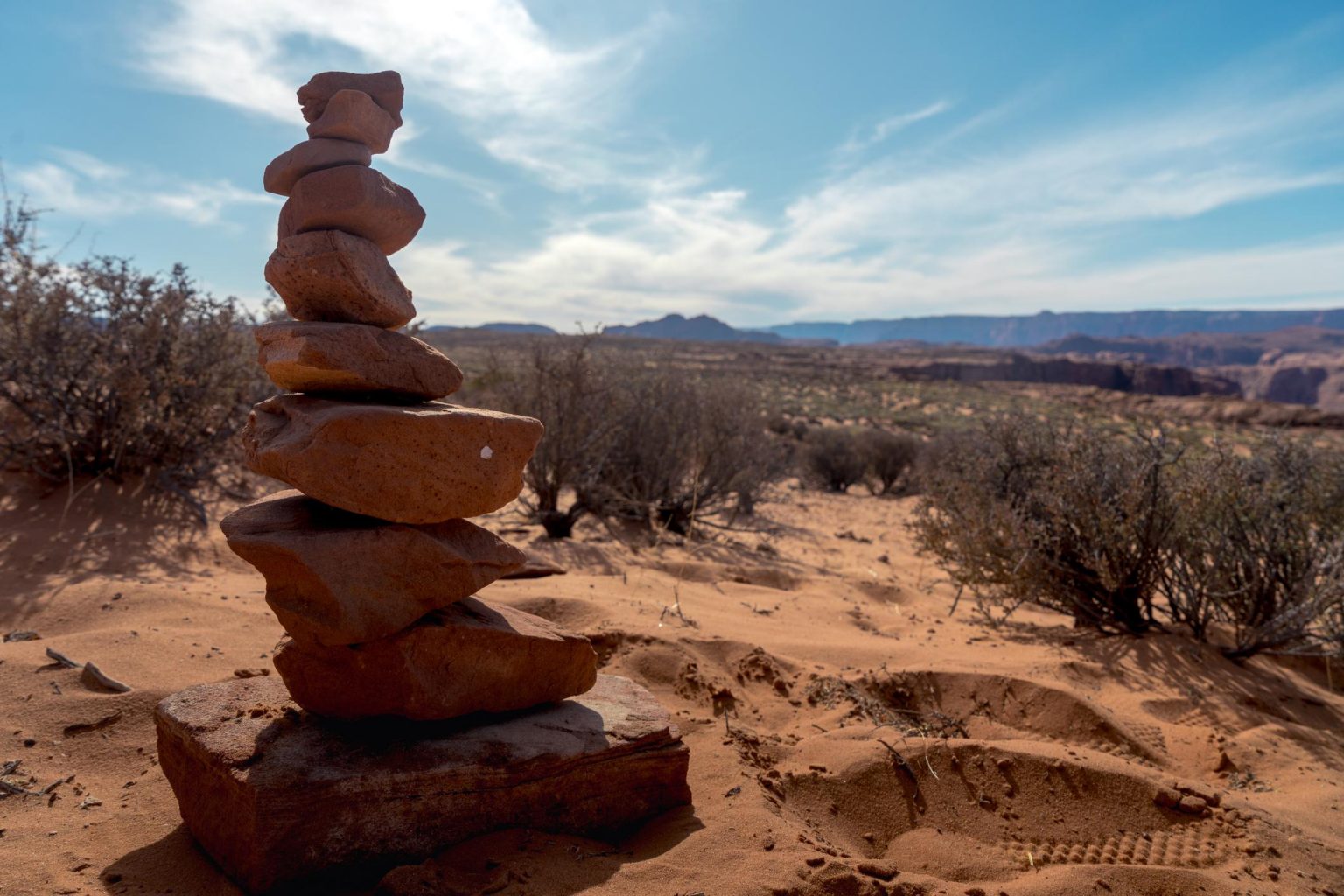 a stack of rocks in the desert